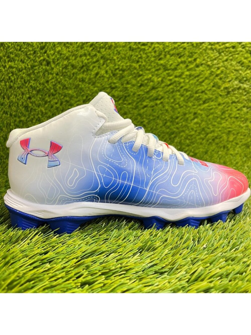 Under Armour Spotlight Clone 4 MC TX Boys Size 5Y Blue White Football Cleats